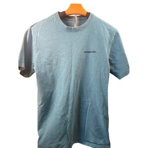Patagonia P-6 Logo Responsibili-Tee Blue Organic Cotton Mens Small S Regular Fit